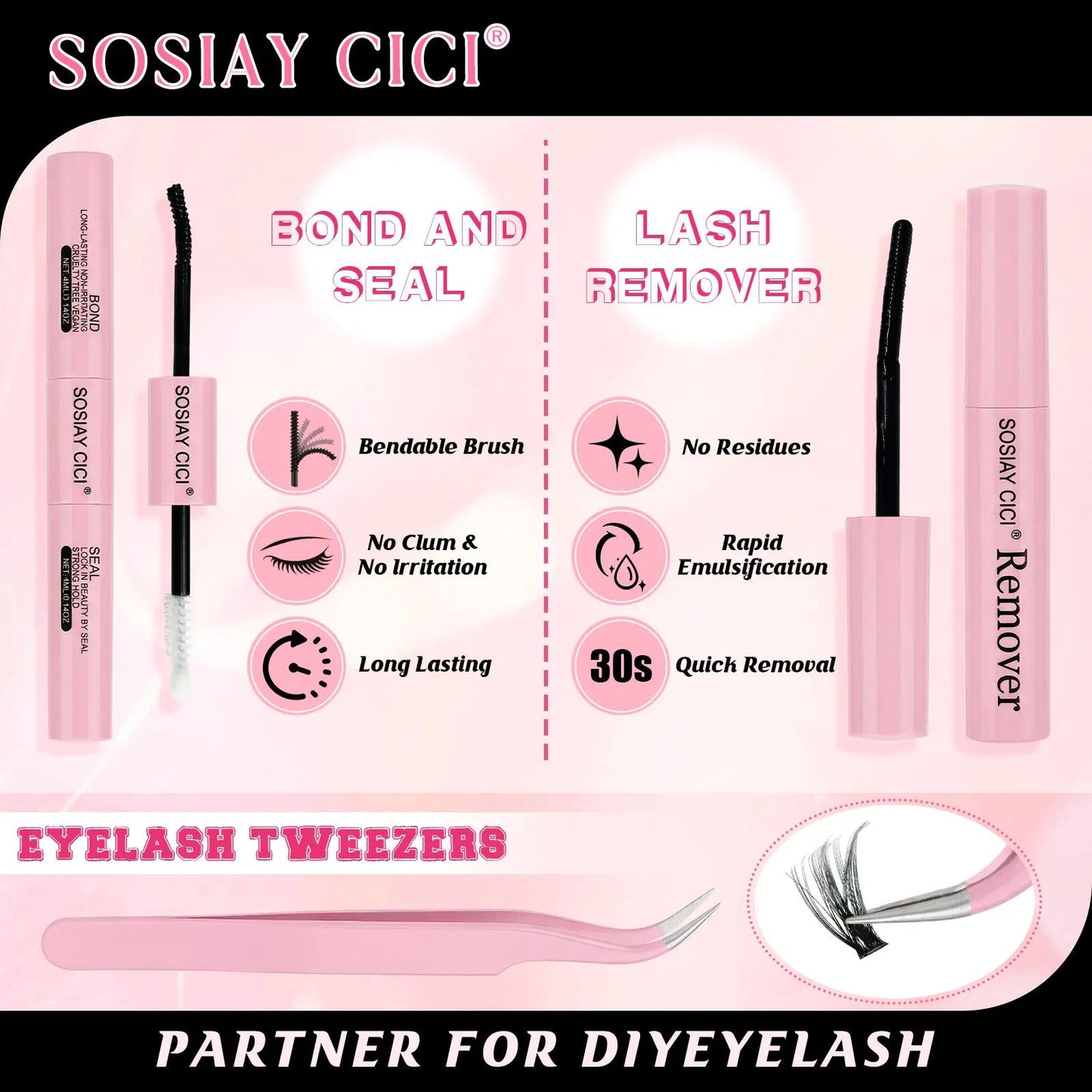 SOSIAY CICI Volumizing 40D Curled Single Lashes 320 Pieces Comic Book Lash Kit with Free Glue & Remover for Beginners HALIDAYHAUL Gift - Cosmetic
