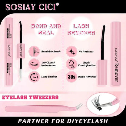 SOSIAY CICI Volumizing 40D Curled Single Lashes 320 Pieces Comic Book Lash Kit with Free Glue & Remover for Beginners HALIDAYHAUL Gift - Cosmetic