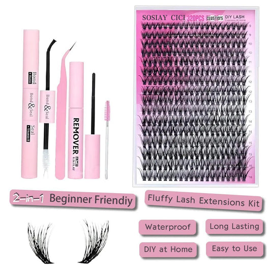 80D + 100D Voluminous Cluster False Eyelashes | Soft, Fine-Band Lash Clusters (Includes 2 Adhesives, Setting Solution, and Remover) — 280 Clusters, 10–18mm Mixed Lengths — Enables Easy DIY Lash Extensions at Home