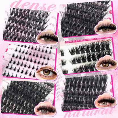 All-in-One Mixed Length Lash Clusters Kit Individual False Eyelash Extension Set, Wispy Volume Manga Ultra Dramatic Styles with Pikes Bottom Lashes, Includes Lash Bond&Seal, Remover, Tweezers, Brush, Eyelash Curler for Easy DIY At Home Lash Makeup