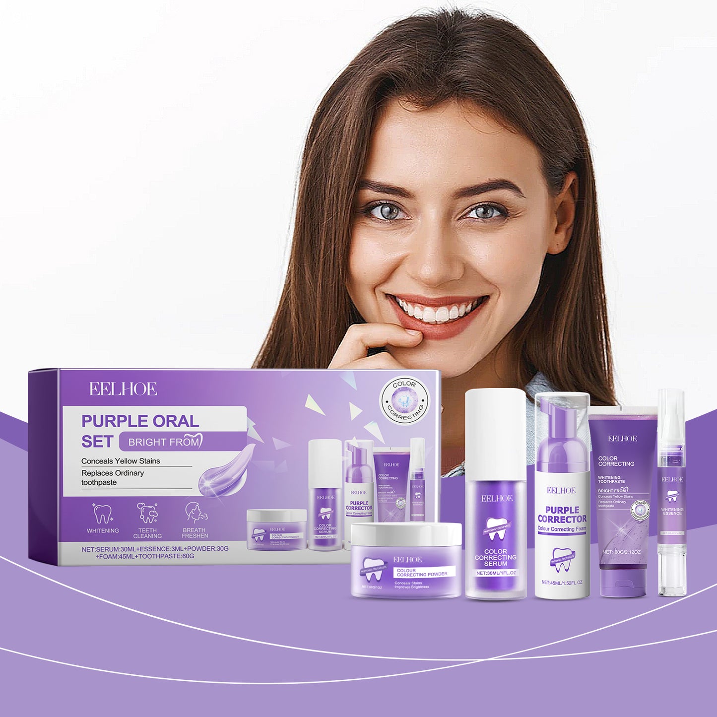 GDBadais Purple Toned Teeth Set Clean Teeth Fresh Breath Care Mouth Clean Mouth Care