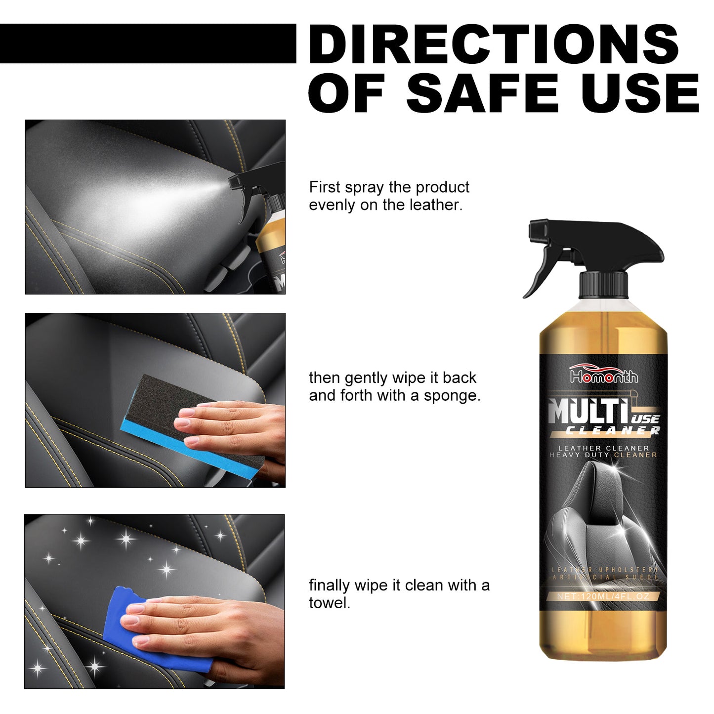 GDBadais Mult-Use Cleaner, Car Interior Leather Maintenance And Renovation Decontamination Cleaning Agent