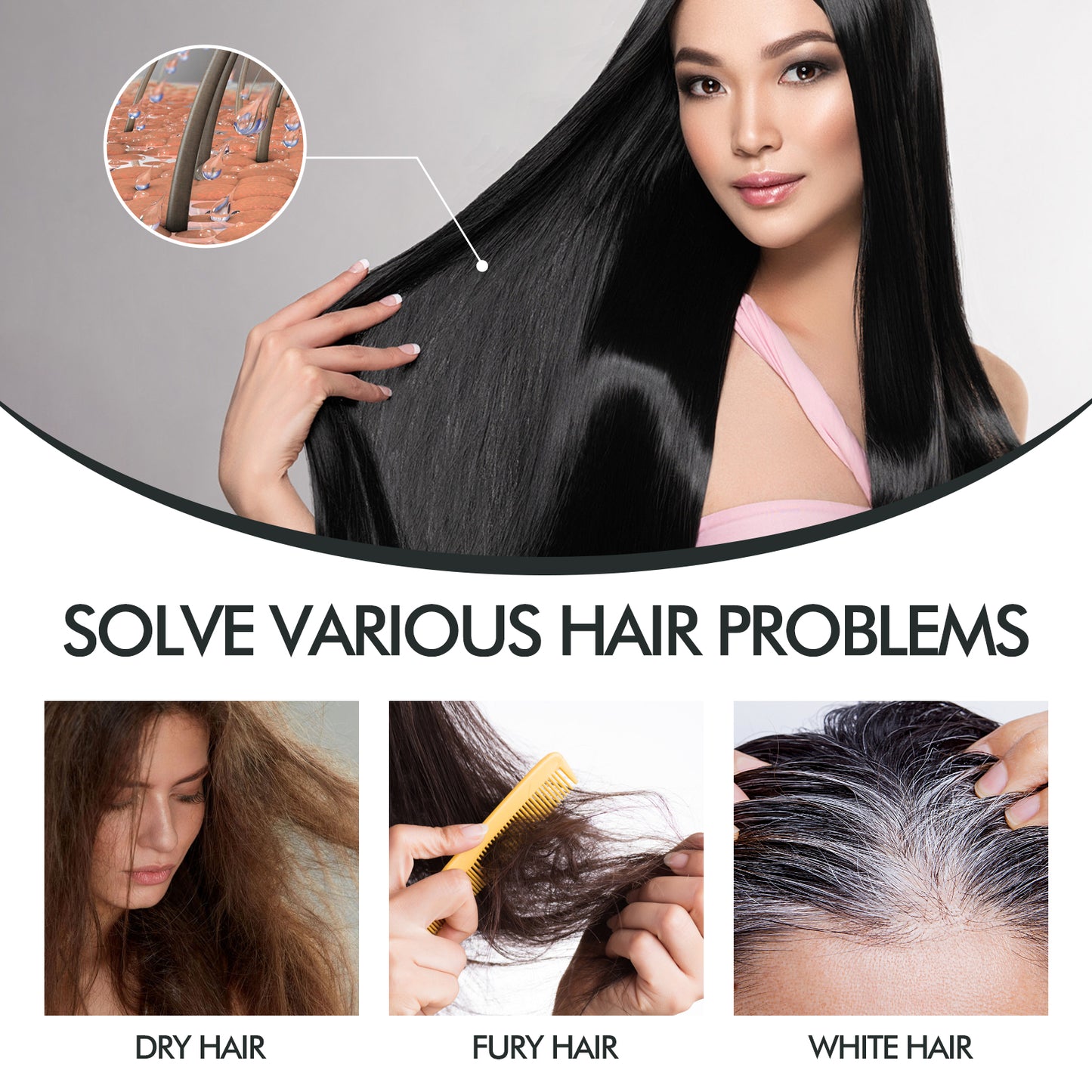 GDBadais Hair Darkening Spray, Natural Black Hair Cover White Hair Smooth Shiny Moisturizing Dense Hair Conditioning Spray
