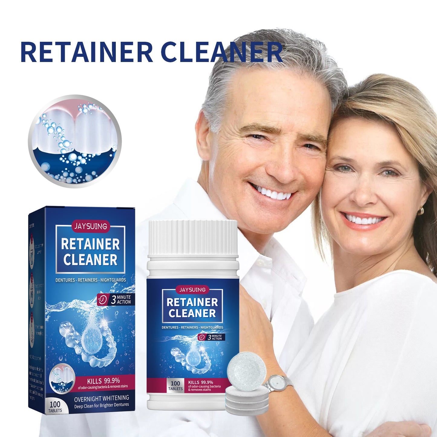 GDBadais Denture Cleaning Tablet, White Denture Fresh Breath Oral Care Cleaning Tablet