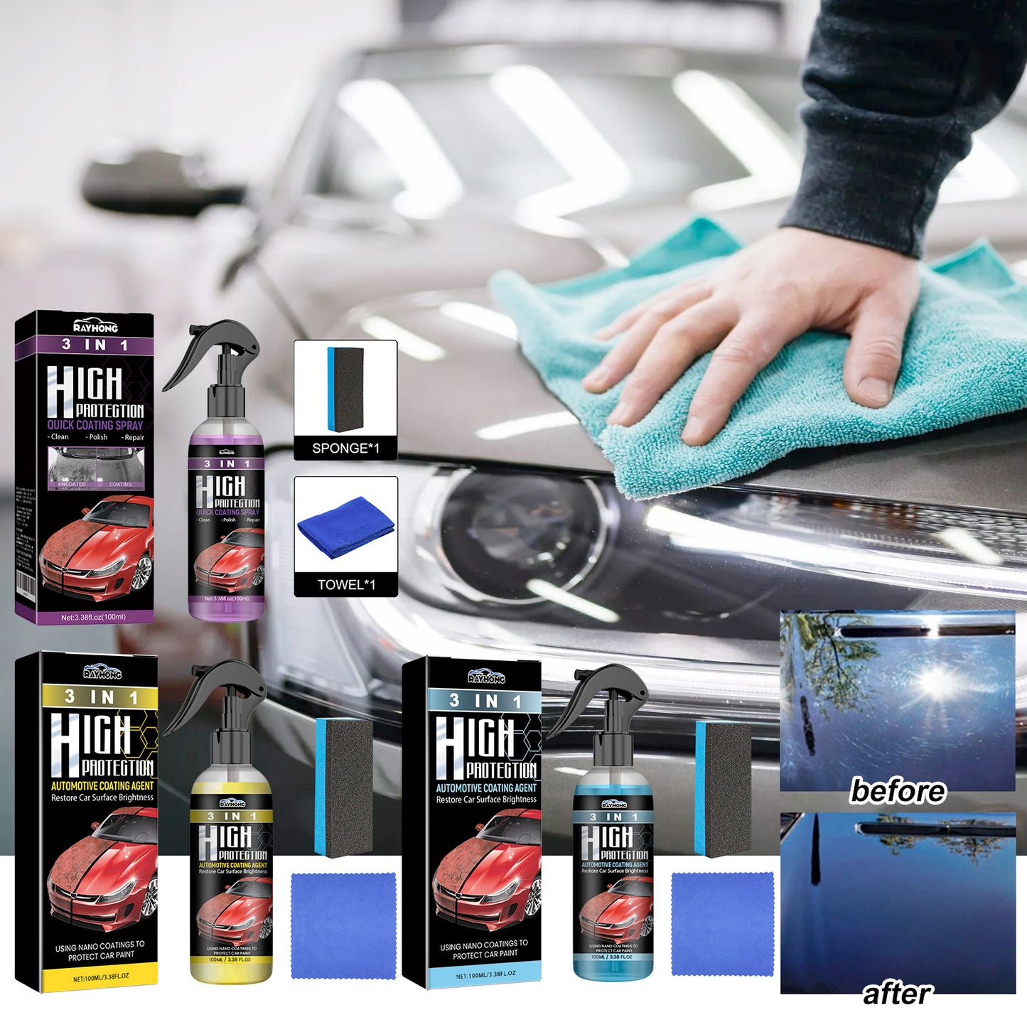 GDBadais Coating Agent 3-In-1 Oil Removal Polishing Protection Repair Scratches Car Paint Cleaning And Maintenance Coating