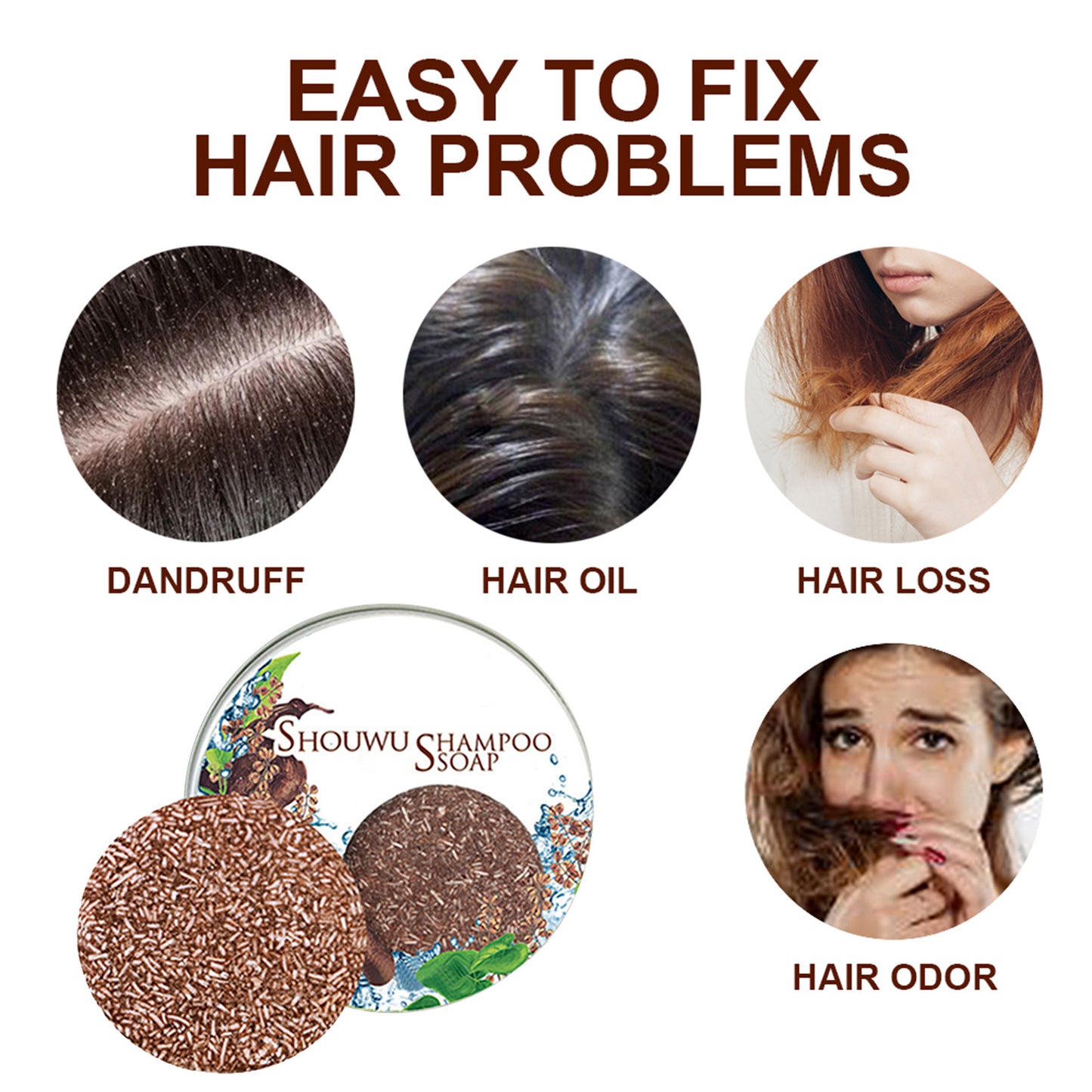GDBadais Polygonum Multiflorum Shampoo Cake, Nourishing Root Essential Oil Shampoo Black Soothing Vegetable Shampoo