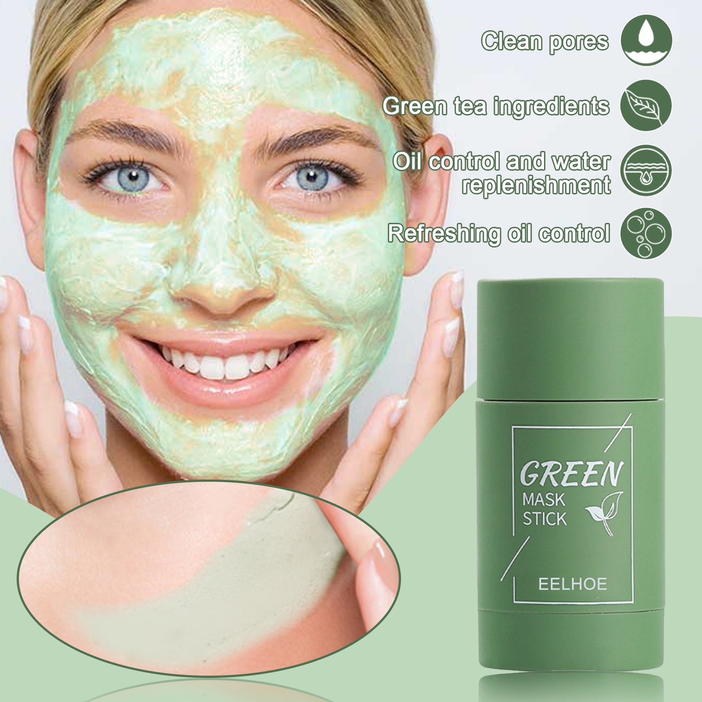 GDBadais Green Tea Solid Mask, Deep Cleansing Hydrating Mask Stick Pore-Narrowing Paste Mask Stick