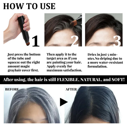 GDBadais Disposable Plant Hair Stick, Hair Without Damage Repair Color Black Brown Quick White Hair Cover Stick