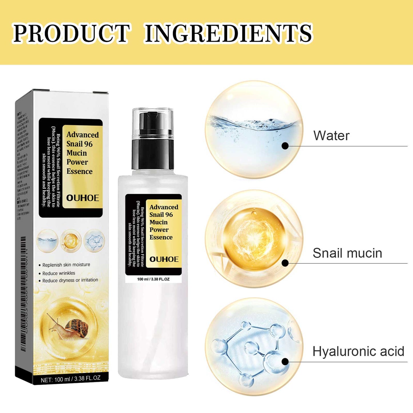 GDBadais Snail 96 Collagen Power Essence, Repair Skin Barrier Moisturizing And Fading Dark Spots Snail Essence