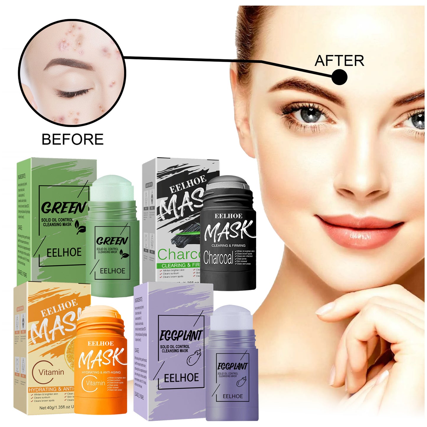 GDBadais Green Tea And Eggplant Solid Mask, Facial Deep Cleansing, Moisturizing And Firming Skin Smear Mud Mask Stick