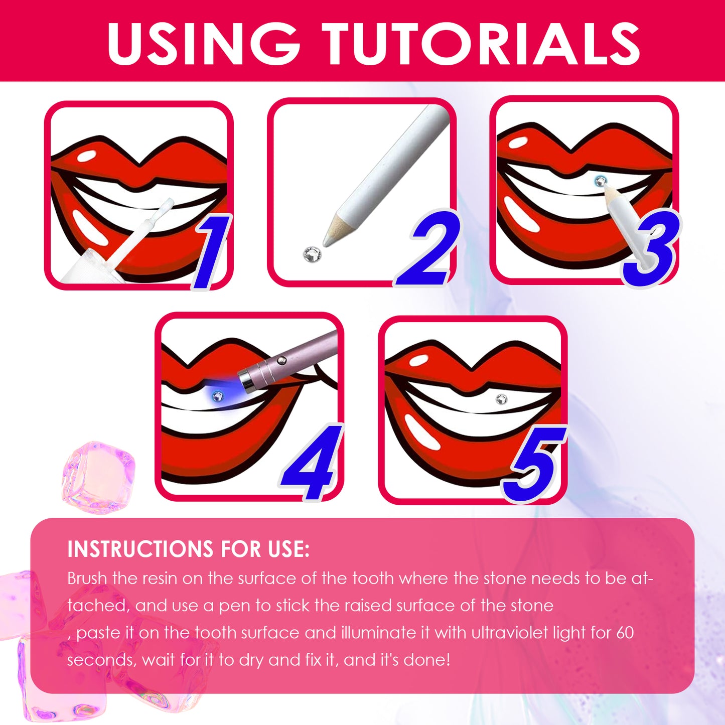 GDBadais Tooth Gem Kit, Accessories Easy To Remove And Install Crystal Dental Drill Tooth Embellish Glitter Stick