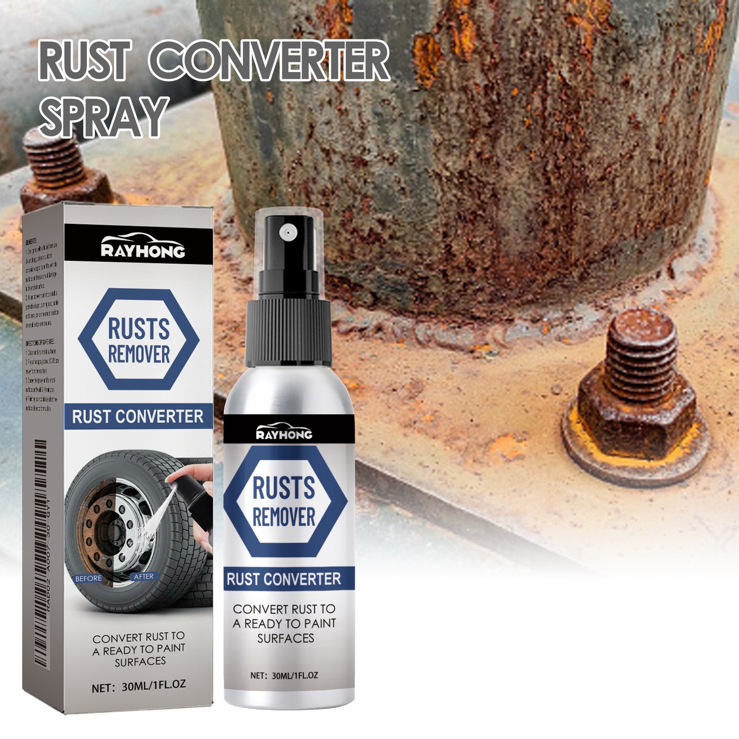 GDBadais Anti-Rust Conversion Agent Spray Automobile Wheel Hub Tire Rim Door Lock Cleaning Rust Remover Lubricant