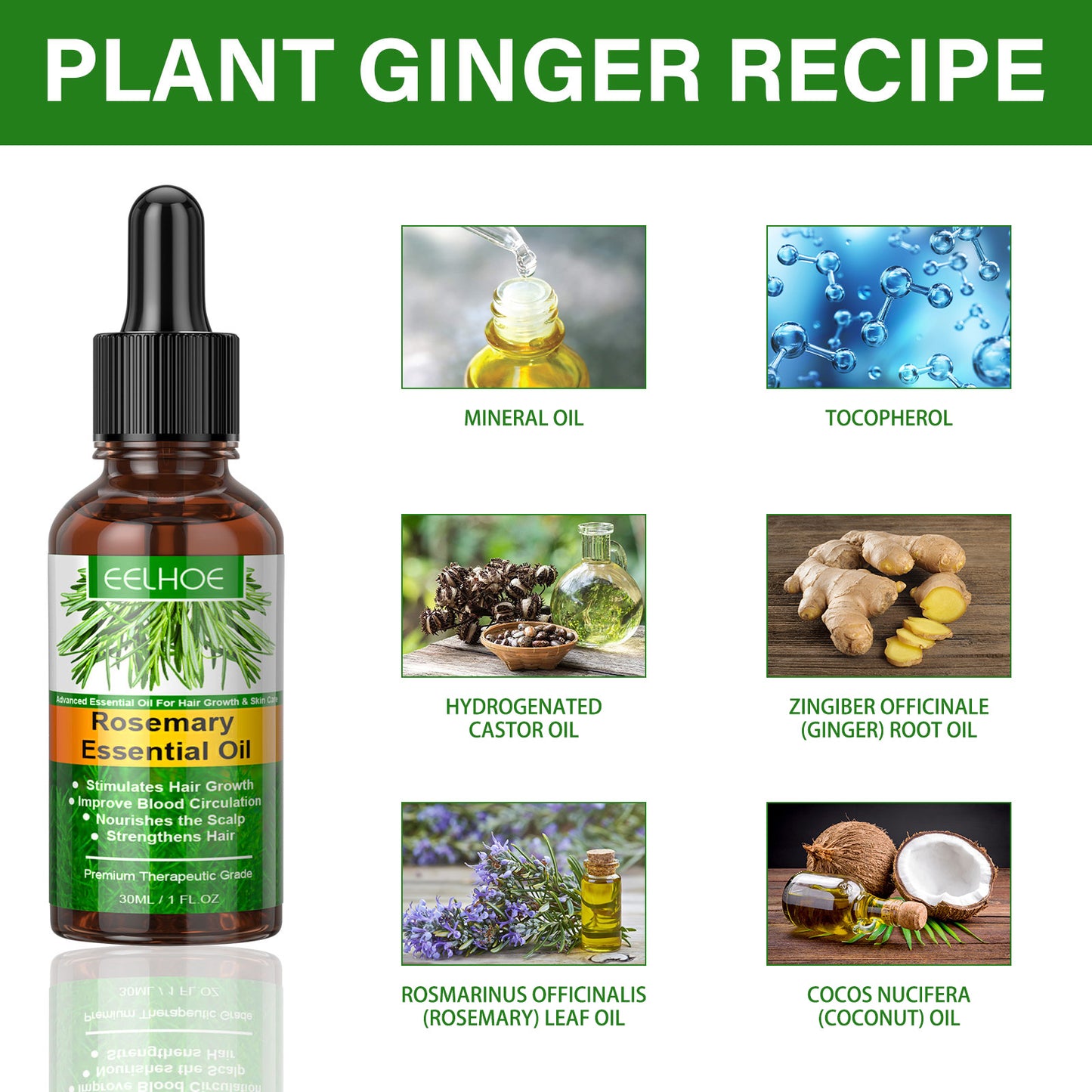 GDBadais Rosemary Hair Essential Oil Gentle Scalp Care Soft Shine Natural Fluffy Hair Essential Oil