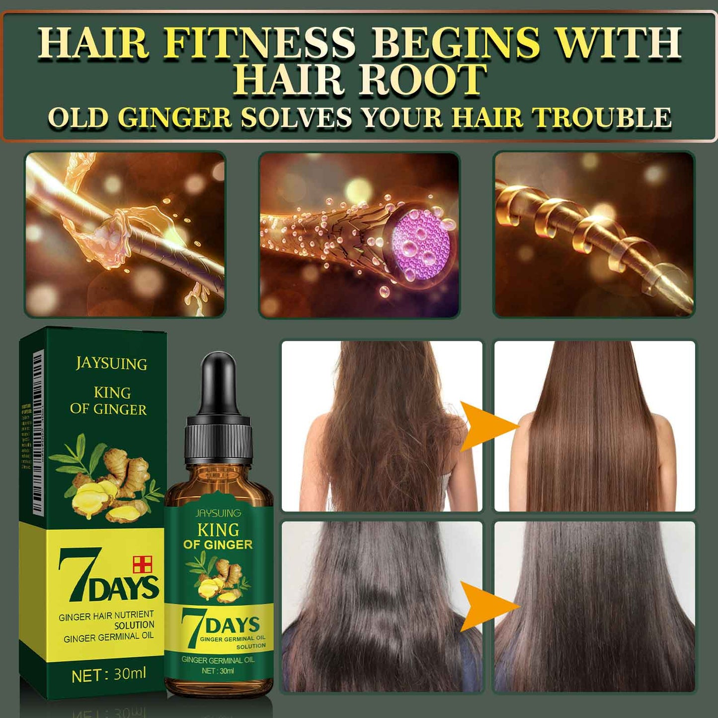 GDBadais Ginger Hair Care Essential Oil Refreshing And Nourishing Scalp Follicles And Strengthening Hair Nutrition Solution