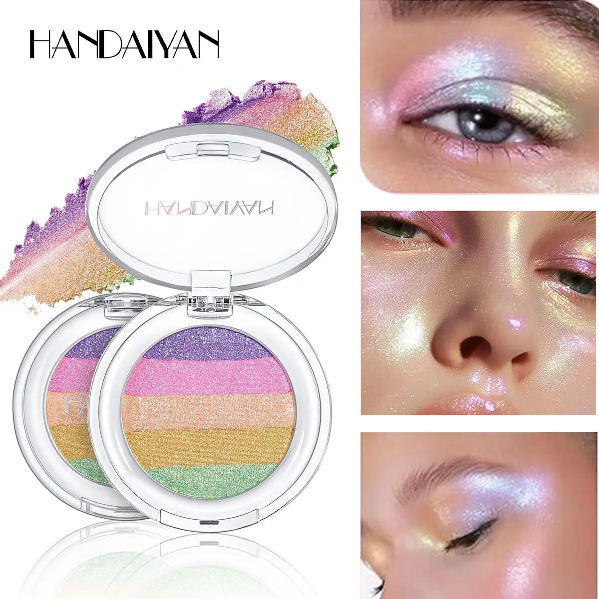HANDAIYAN Rainbow Highlighter | 5-Color Glitter (Suitable for Face & Eyes). Specially designed to create a multidimensional, dazzling glow, it is the perfect choice for crafting ethereal, dreamy looks filled with whimsical color.
