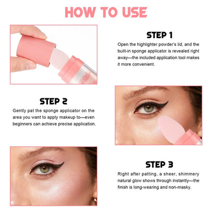 HANDAIYAN Highlighter Powder - Illuminating & Contouring Beauty Product for Face & Body Makeup - Magic Wand with White & Pink Shimmer Particles - Longwear & Light-as-Air Formula
