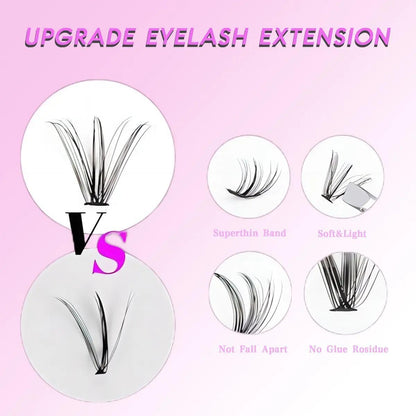 80D + 100D Voluminous Cluster False Eyelashes | Soft, Fine-Band Lash Clusters (Includes 2 Adhesives, Setting Solution, and Remover) — 280 Clusters, 10–18mm Mixed Lengths — Enables Easy DIY Lash Extensions at Home