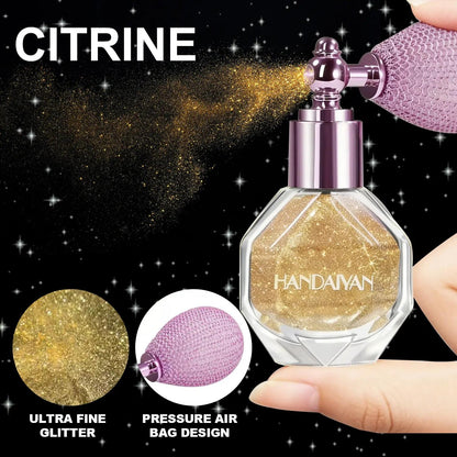 Body glitter spray, loose powder shimmer spray, fine glitter highlighter, suitable for carnivals, music festivals, parties, rave parties, rave costumes, hair, face, nail art, and other occasions.