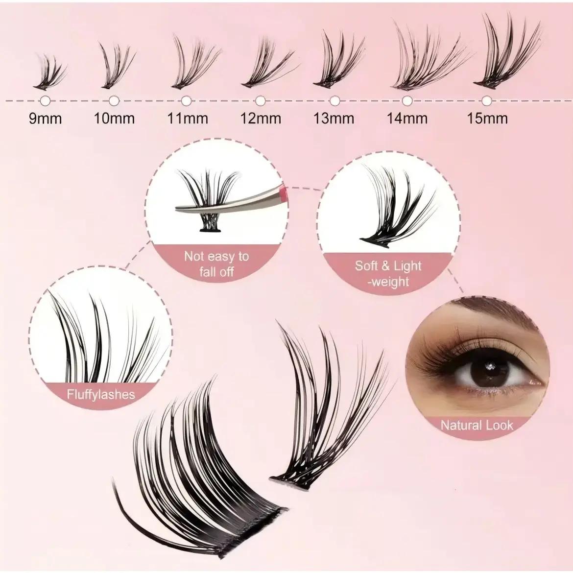 SOSIAY CICI DIY Eyelash Extension Kit - 320-Cluster Grafting Toolset with 9-16mm 40D Clusters, Adhesive, Sealant, Remover, & Curler for Natural Long-Lasting Lashes at Home