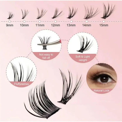 SOSIAY CICI DIY Eyelash Extension Kit - 320-Cluster Grafting Toolset with 9-16mm 40D Clusters, Adhesive, Sealant, Remover, & Curler for Natural Long-Lasting Lashes at Home
