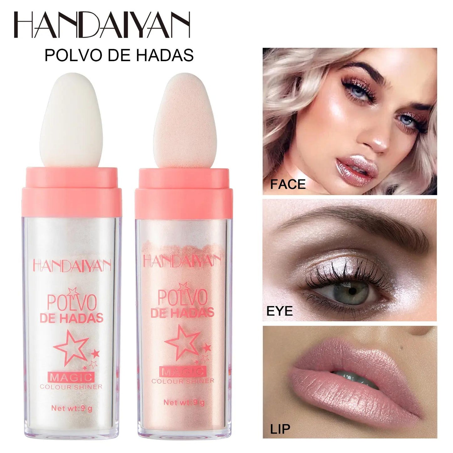 Pearlescent Shimmer Highlighting & Contouring Puff Powder - 2 Shades (White, Pink) - Premium Formula for Face, Body, Lips, Eyes - Lightweight & Non-Greasy - Easy Application - Multi-Use Glitter Powder for Special Occasions - Highlighter Stick
