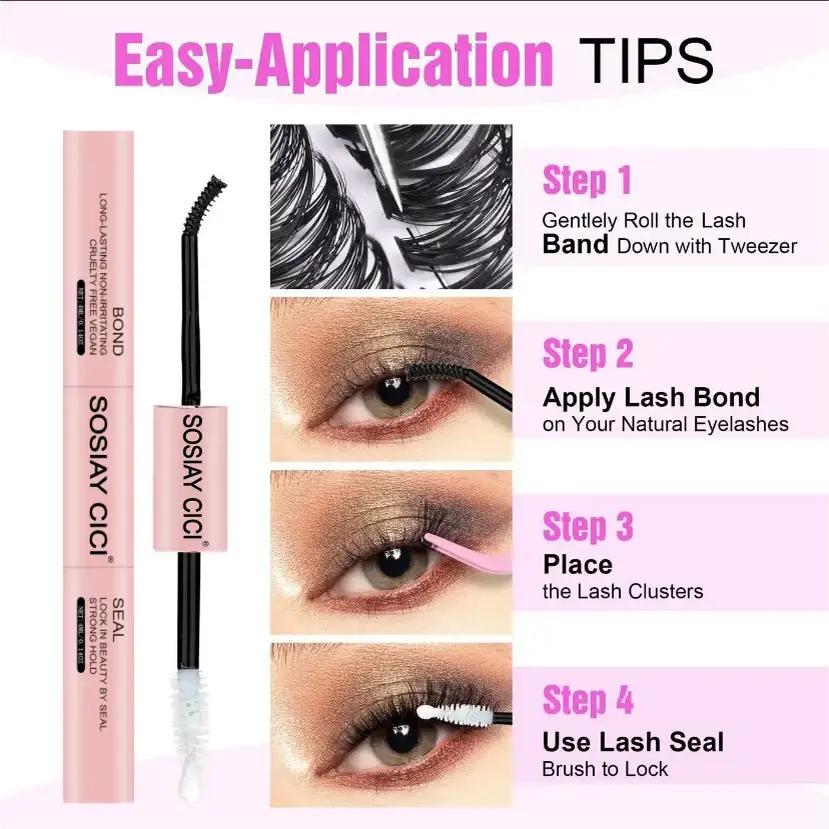 SOSIAY CICI Lightweight & Elongating Cluster False Eyelash Kit 40D Curl 320 Clusters 9-16mm Natural Voluminous DIY Lash Extensions with Soft Ultra-Thin Bands & Complete Tool Kit
