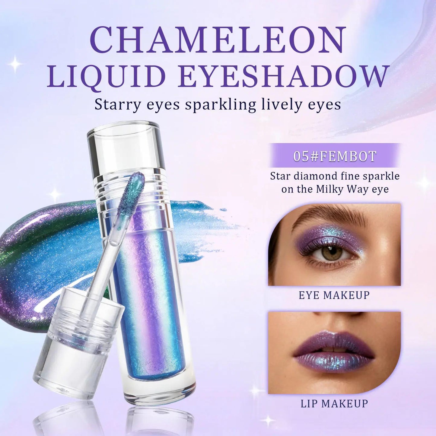 Chameleon Liquid Eyeshadow Set  Metallic Holographic Glitter Multichrome Long-Lasting Shimmer Eye Makeup for Festival Rave COMET FEMBOT SCIENCEFAIR - Gift, Chunky