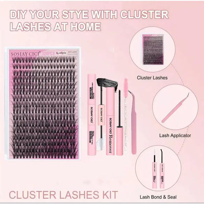 SOSIAY CICI DIY Eyelash Extension Kit - 320-Cluster Grafting Toolset with 9-16mm 40D Clusters, Adhesive, Sealant, Remover, & Curler for Natural Long-Lasting Lashes at Home