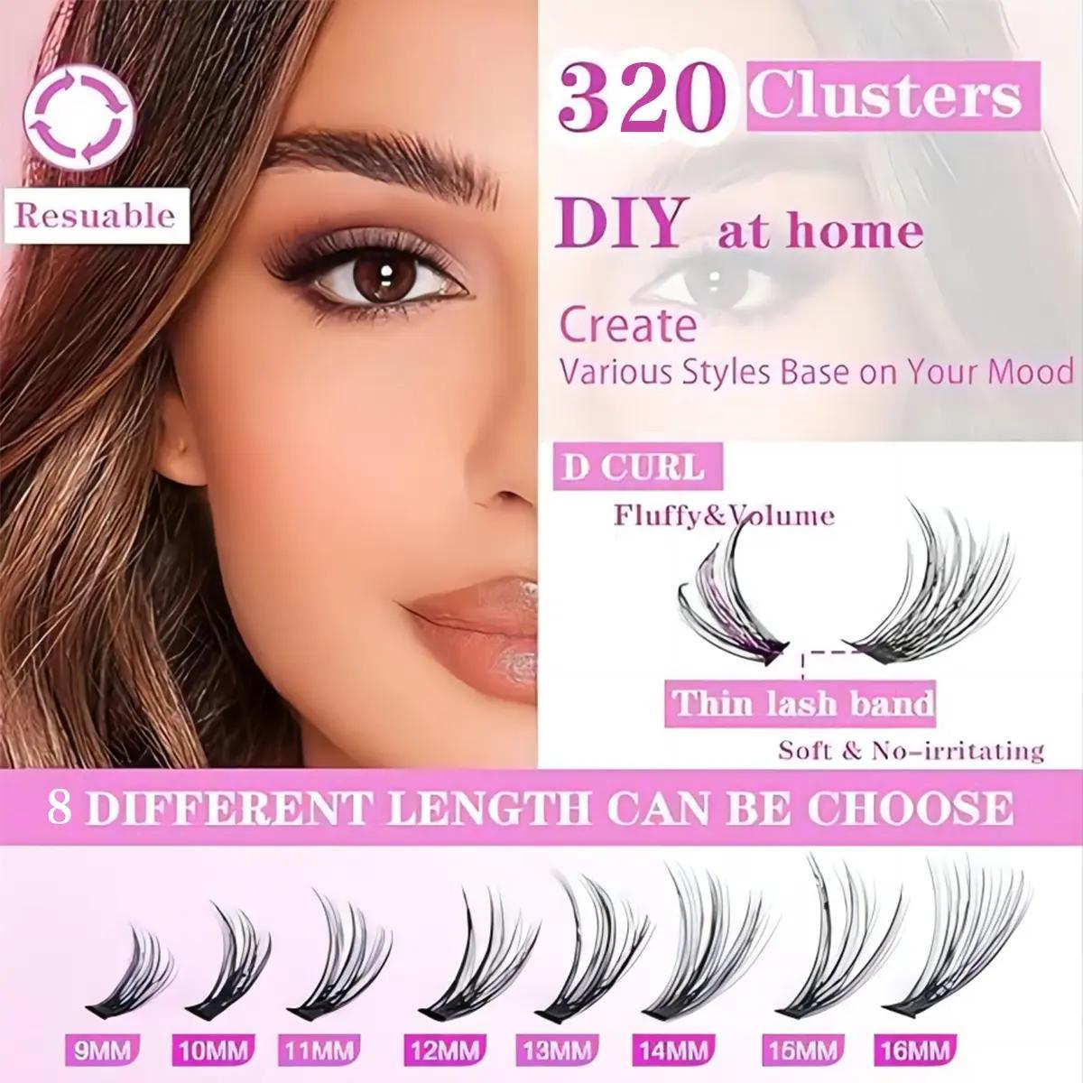80D + 100D Voluminous Cluster False Eyelashes | Soft, Fine-Band Lash Clusters (Includes 2 Adhesives, Setting Solution, and Remover) — 280 Clusters, 10–18mm Mixed Lengths — Enables Easy DIY Lash Extensions at Home